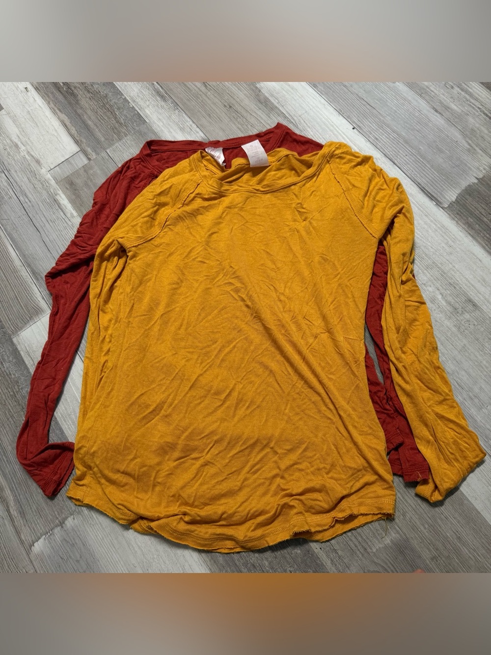 Women’s Long Sleeve Crewneck Top - Mustard/Rustyred bundle. USED.